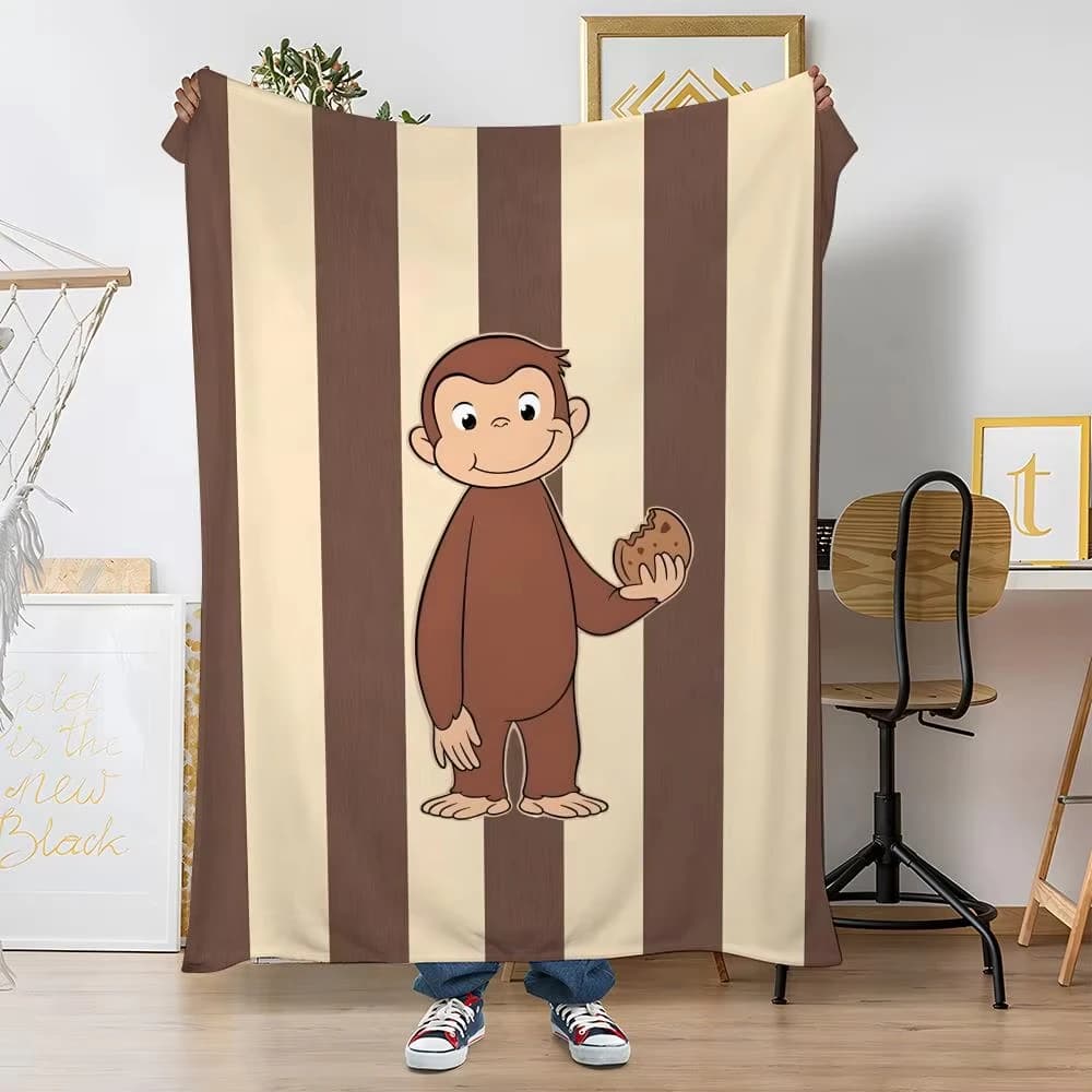 Coperta da tiro Curious George Monkey Cartoon - Morbido pile corallo per l'arredamento della camera da letto del divano letto