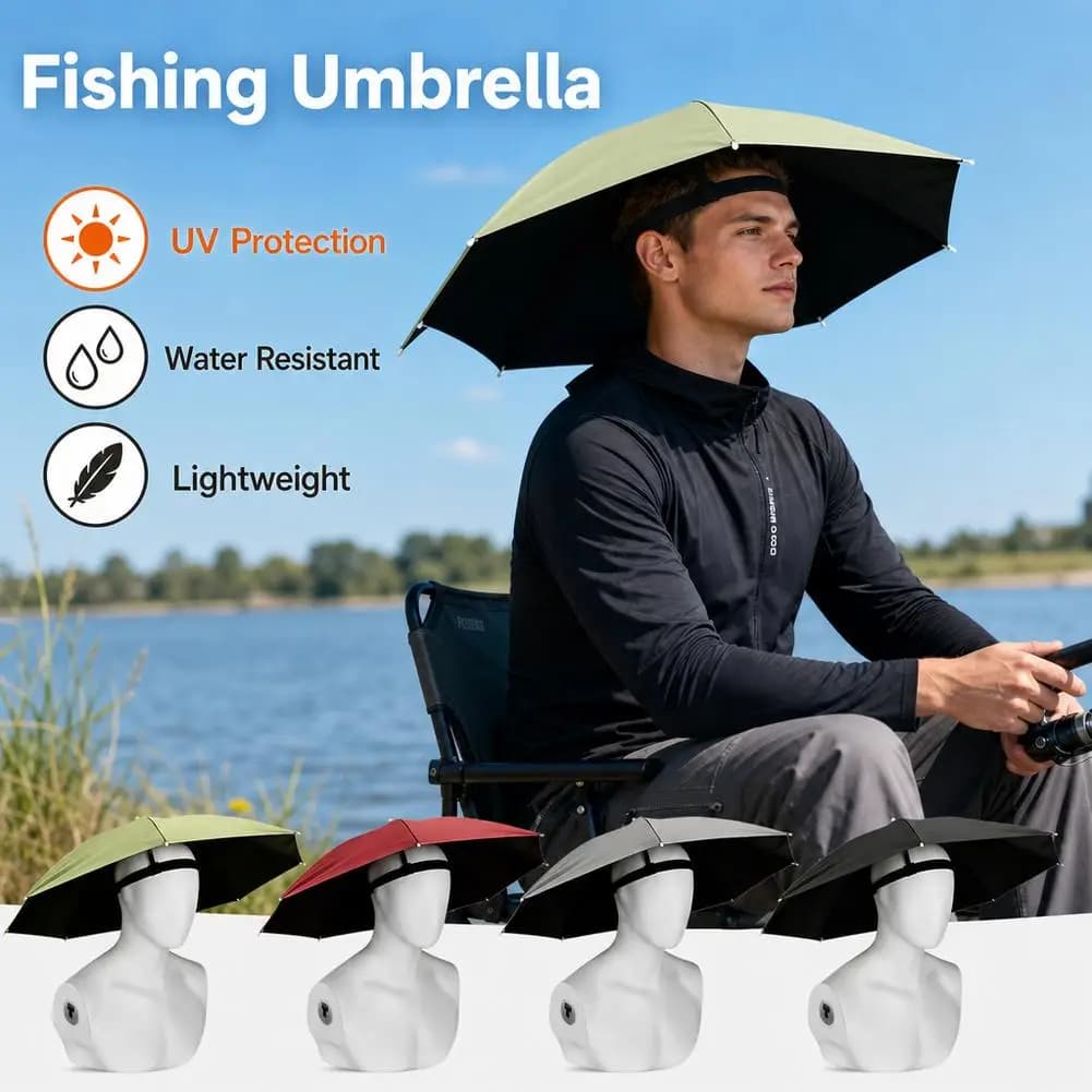 Outdoor Portable Umbrella Hat Sunscreen Waterproof Fishing Umbrella Universal Headwear Hats Sun Camping Beach Foldable Hats