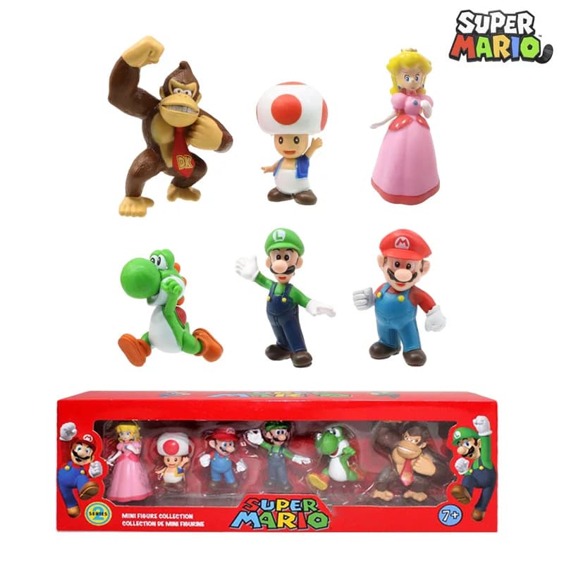 Nuovo Set di Action Figure in PVC di Super Mario Bros, Modellini di Luigi, Yoshi, Donkey Kong e Fungo, Giocattoli Regalo per Compleanno e Natale
