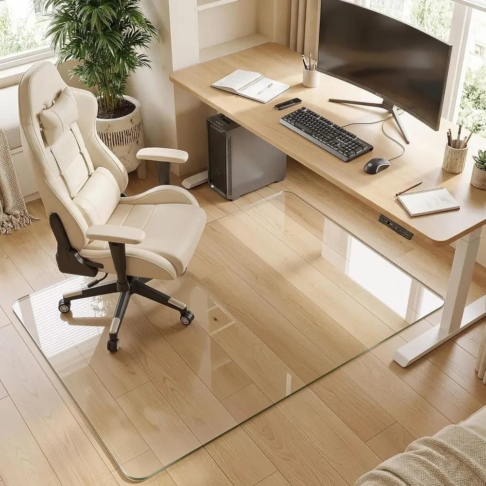 Tappetino per Sedia da Ufficio 36x48 Pollici in Vetro Resistente per Pavimenti in Legno e Tappeti a Pelo Corto con Cuscinetti Antiscivolo