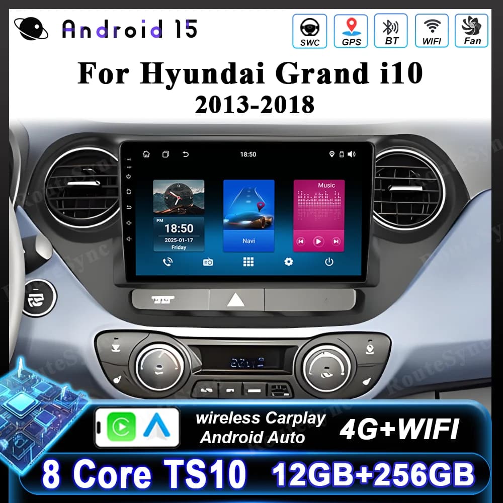 Android Autoradio Multimedia Lettore Per Hyundai Grand i10 2013-2018 Auto di Navigazione GPS 4G Carplay QLED Touch Screen NO 2DIN DVD