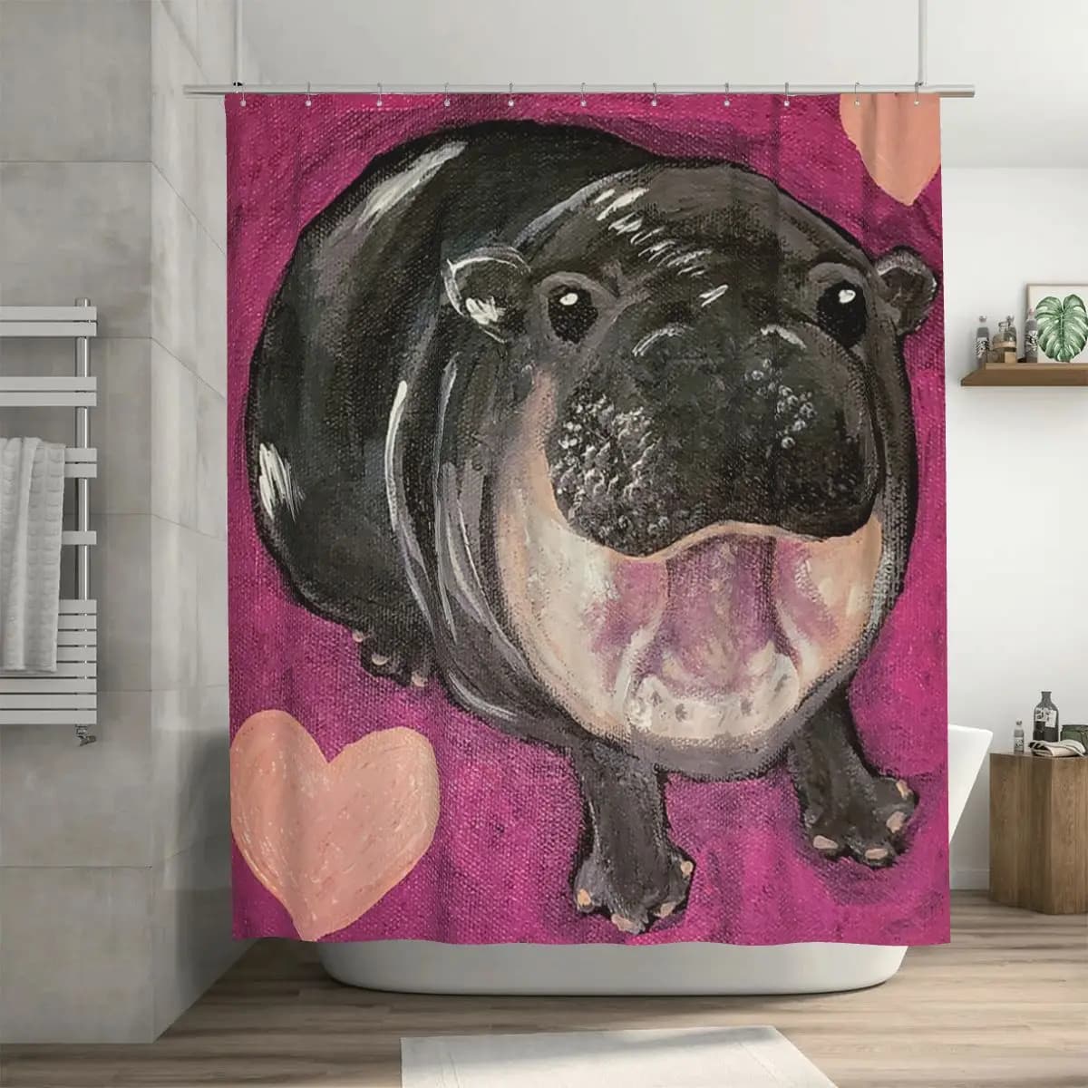 Moo Deng By Aurora Art Tenda da doccia per bagno in poliestere impermeabile con ganci