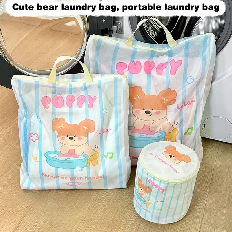 Nice bear cartoon bag for laundry portable clothing storage box various items for home toy washing bag