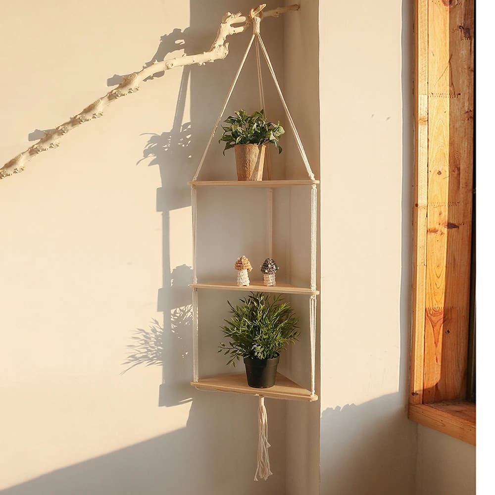 Scaffali triangolari decorazioni murali Macrame mensola a muro Boho decorazioni per la casa appendiabiti portacandele per soggiorno decorazione camera da letto