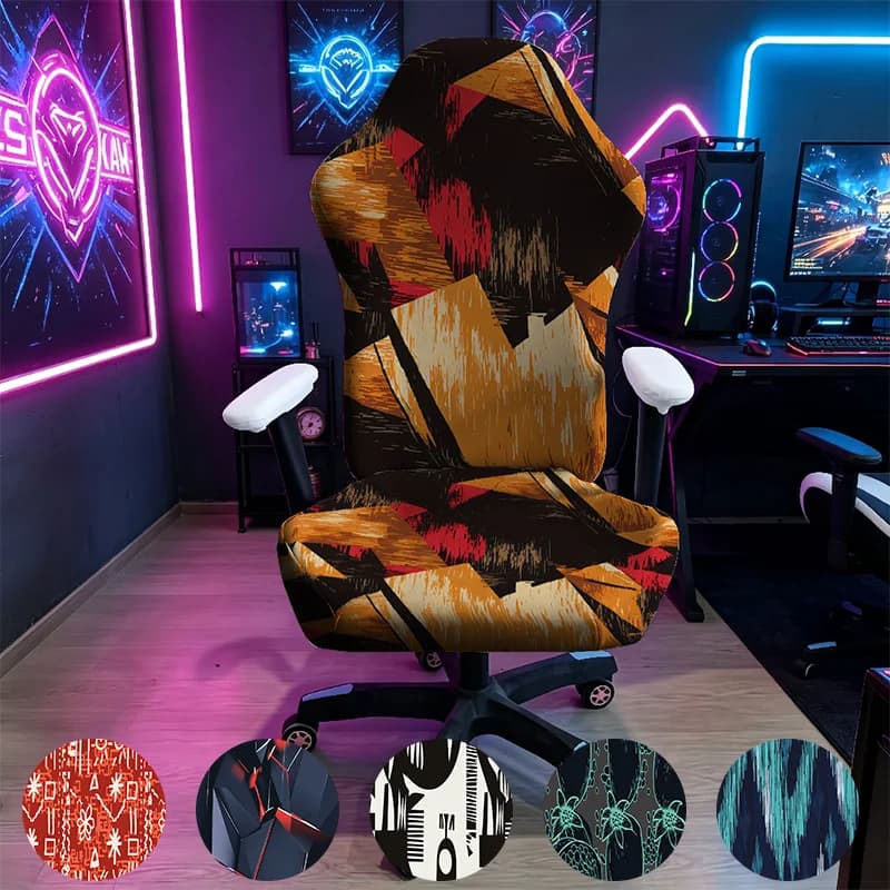 Orange Red Abstract Brush Gaming Chair Cover, Stretch Elastic Anti-Scratch Slipcover for Gamer & Office Chair