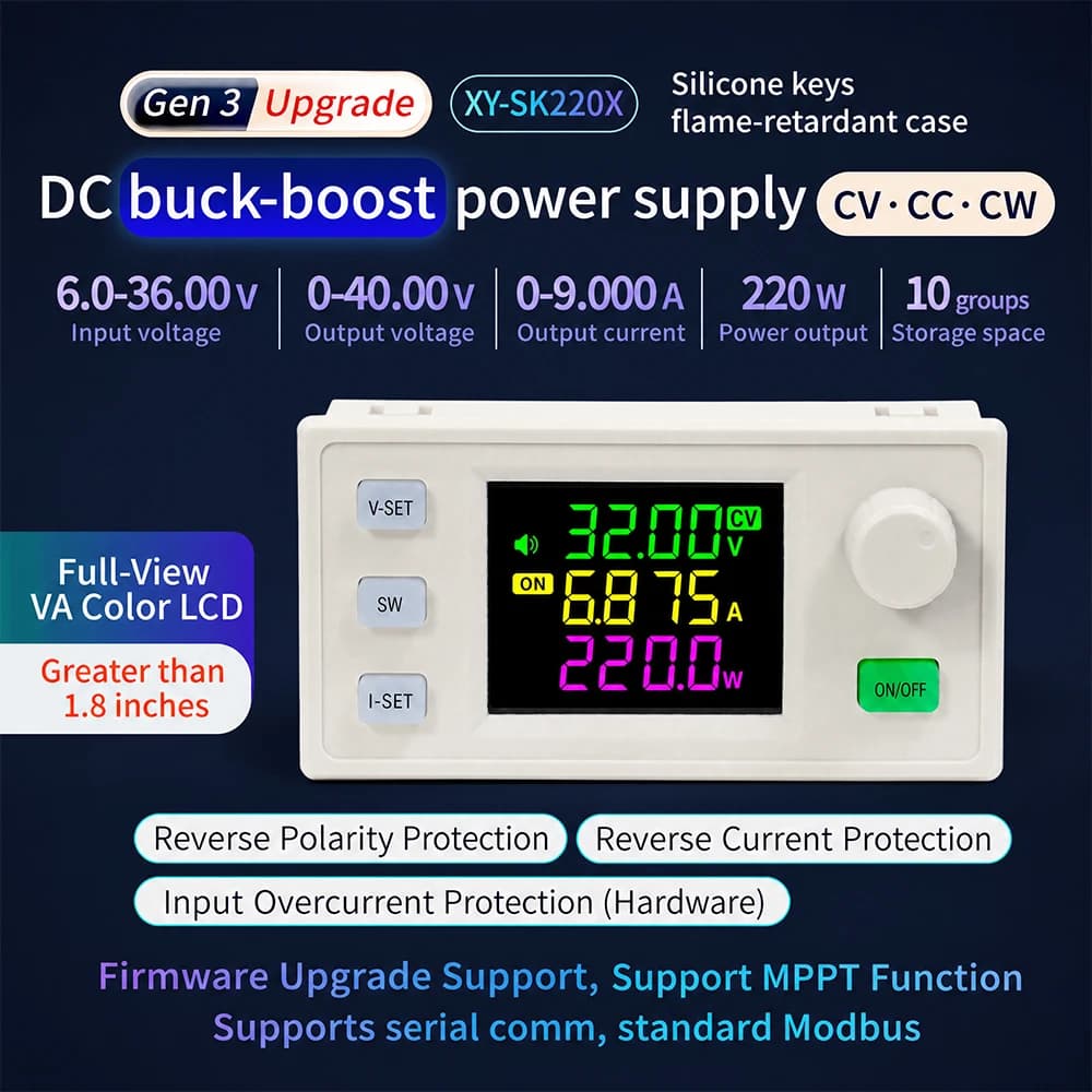 9A 220W DC Buck Boost Converter CNC Adjustable Regulated Power Supply Module Constant Voltage Current MPPT Solar Charging Module