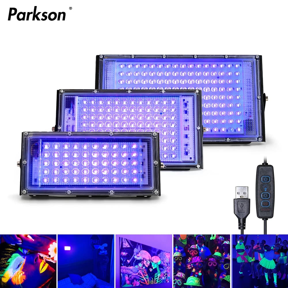 Proiettore LED UV USB 50W 100W 150W USB LED Stage Blacklight Impermeabile 220V Lampada da palcoscenico ultravioletta Disco Party Stage Backlight
