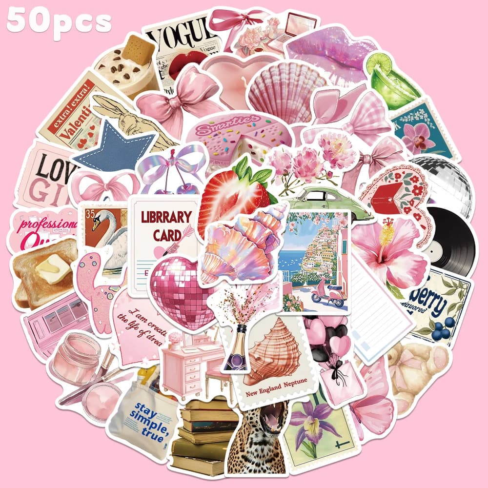 50 pcs sticker bow pink fashion cute decal decal for refrigerator cupboard wallet magazine diary decoration students reward