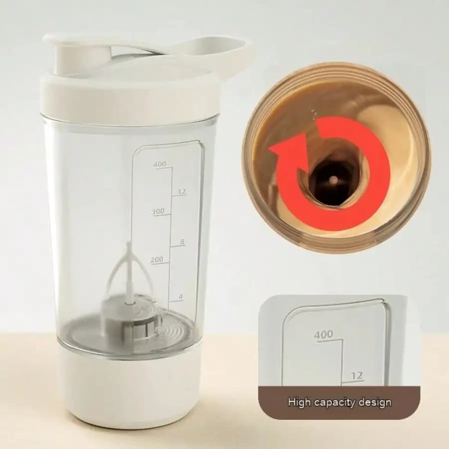 Frullatore Elettrico Portatile GMOX 400ml, Bottiglia Shaker per Proteine in Vetro, Ricaricabile USB, Tazza Miscelatrice Automatica a Vortice per Palestra e Fitness