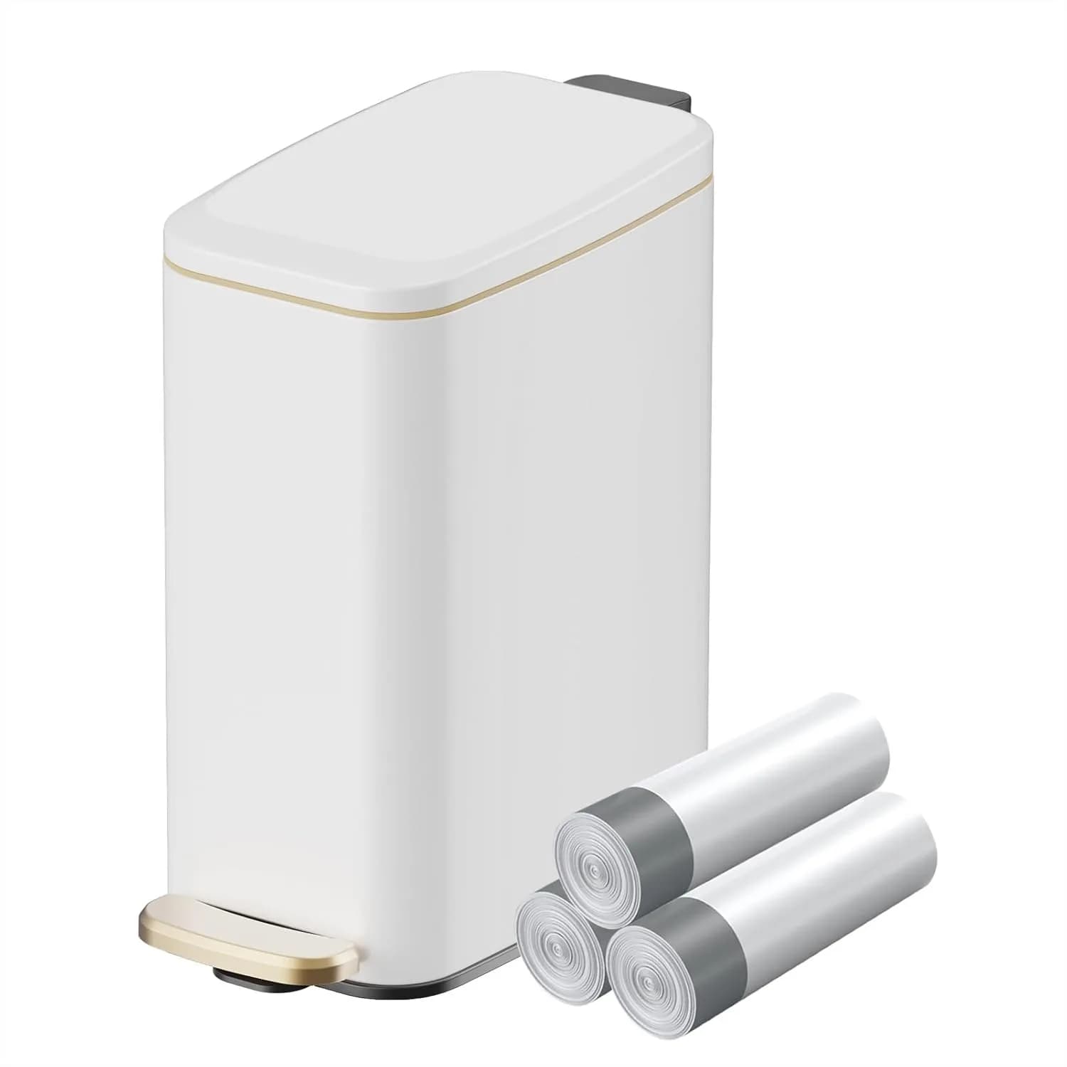 Cestino per Bagno Sottile con Coperchio, 6 Litri, in Acciaio Inossidabile, con Pedale e Chiusura Silenziosa, per Bagno, Camera da Letto, Ufficio
