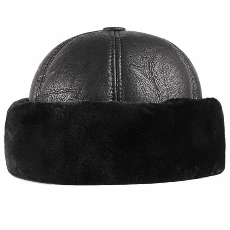 Cappello invernale spesso caldo da esterno da uomo in pelliccia nera in pelle russa maschio antivento berretto da sci da neve foderato in pile