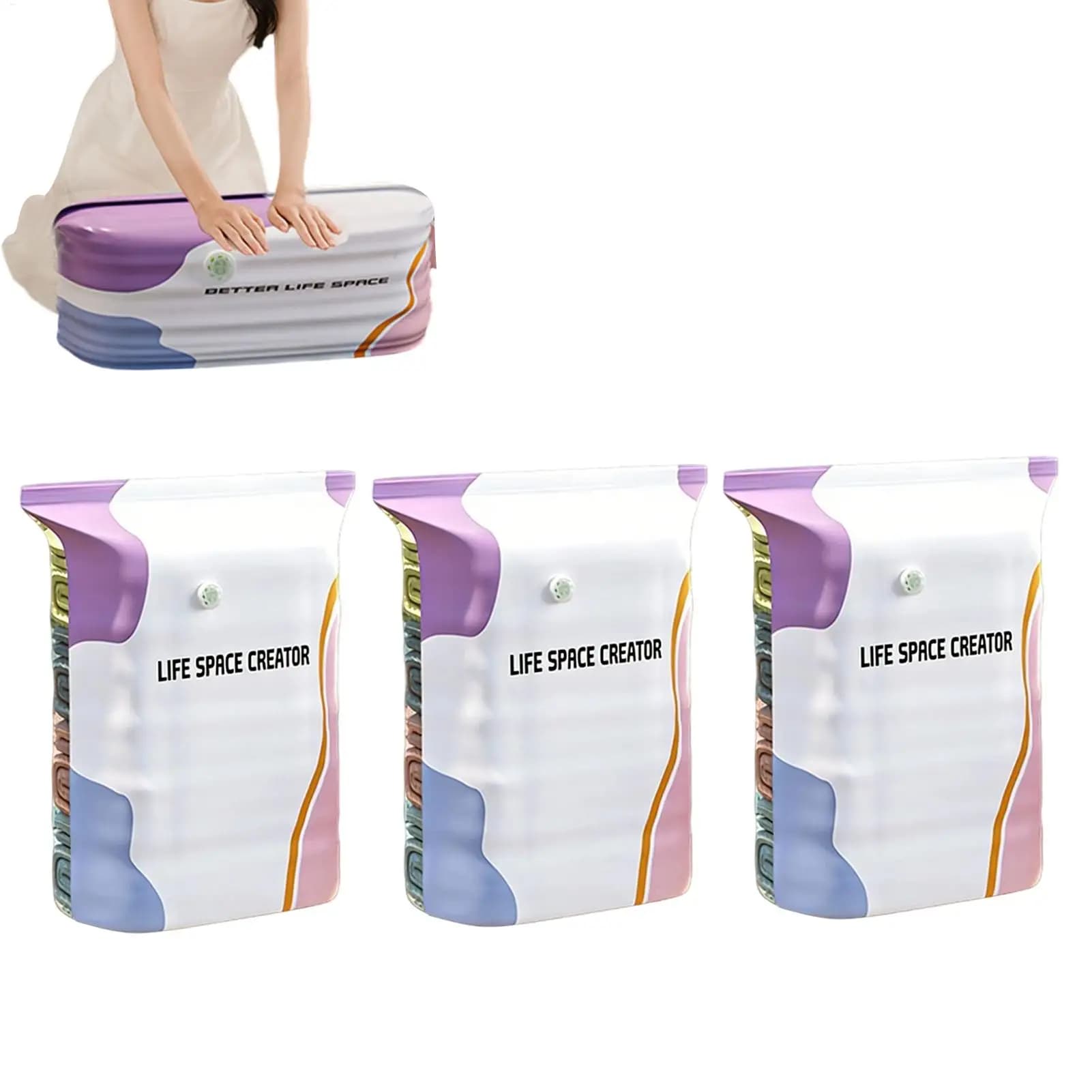 3 Pieces No Pump Reusable Airtight No Pump Vacuum Storage Bags Travel Compression Bags for Travel Clothing Pillows Comforters
