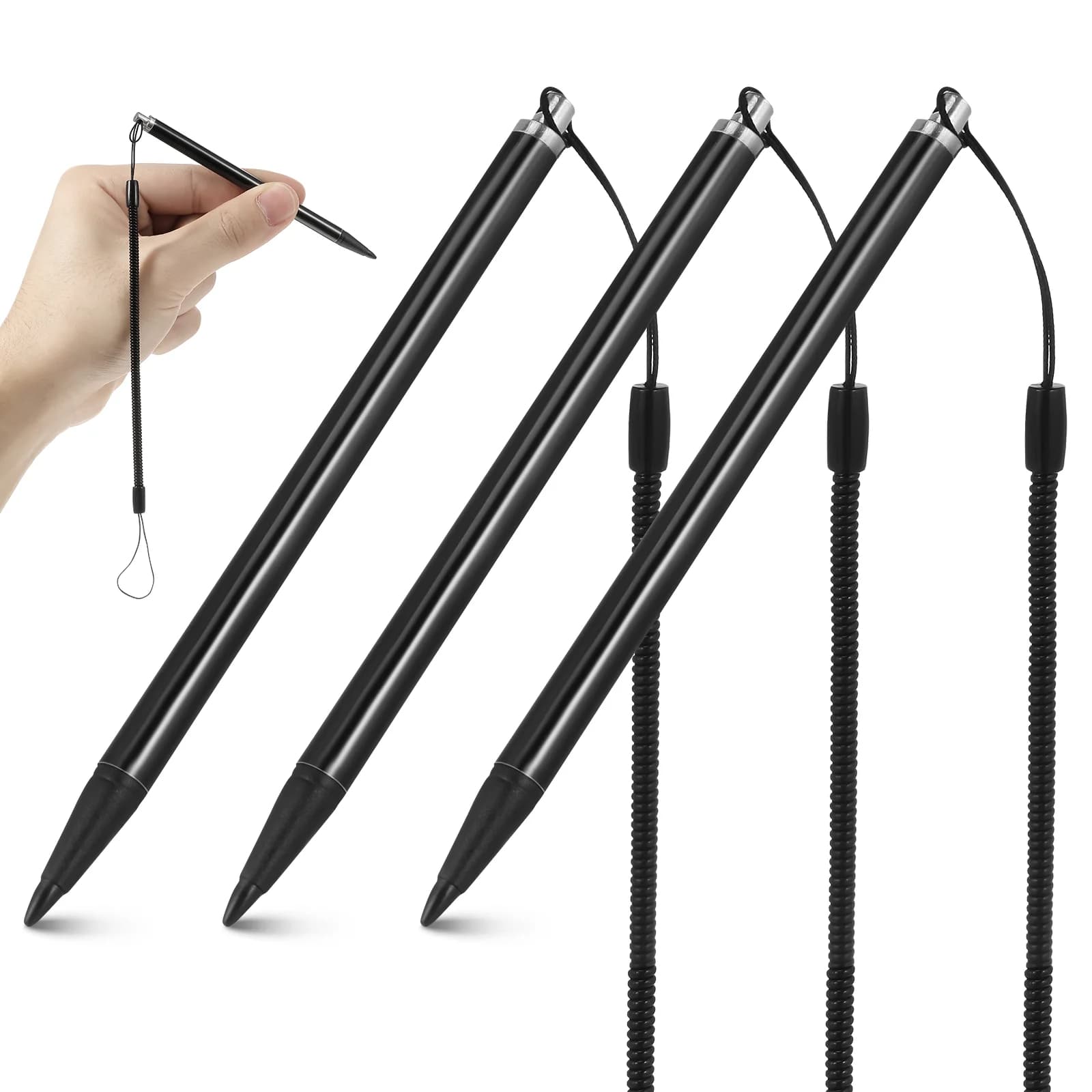 3 pezzi penna stilo per schermo resistivo in metallo anti-perdita corda a molla controllo liscio scrittura precisa penna touchscreen per penna tablet POS