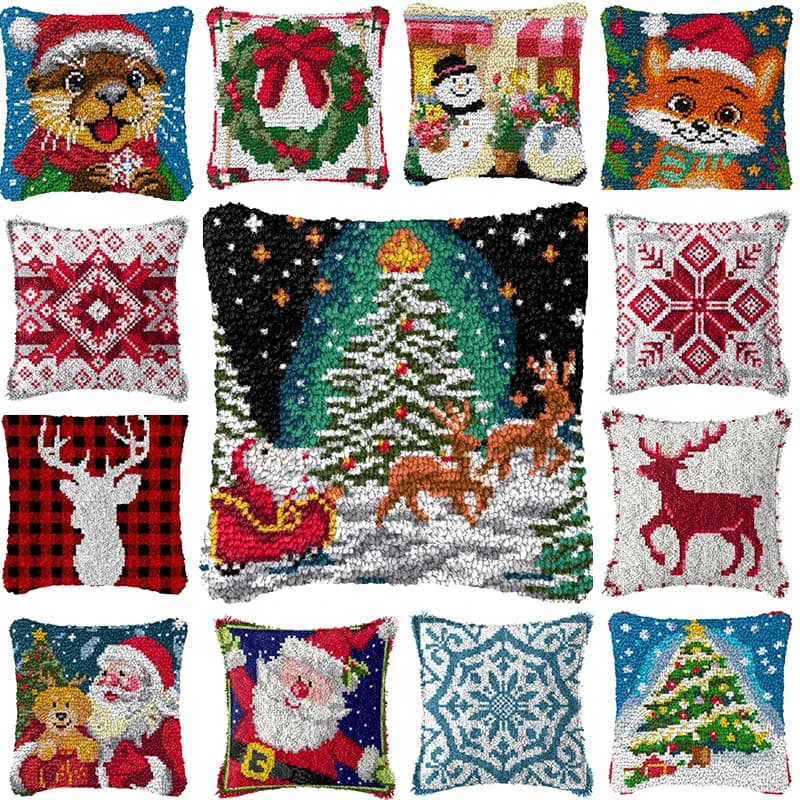 Christmas Latch Hook Kits Smyrna Pillowcase Knot Pillow Package Latch Hook Kit Set For Needlework Embroidery Cushion Latch Hook