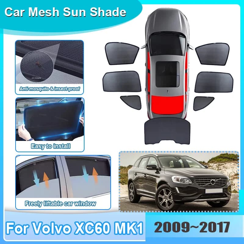 Car Window Sunshade For Volvo XC60 MK1 2009-2017 2012 2015 Visor Mesh UV Protection Windshield Frame Curtain Auto Accessories