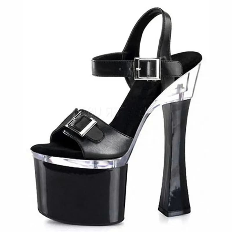 Moda femminile, sandali con tacco alto con punta aperta e fibbia, spettacoli sul palco per feste, tacchi alti 18 cm, sandali