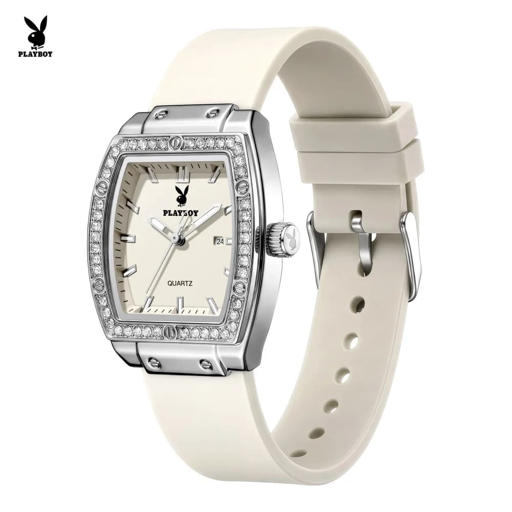 PLAYBOY 3146 Elegant Women's Watches Fashion Tonneau Diamond Bezel Luminous Waterproof Luxury Original Quartz Watches For Woman