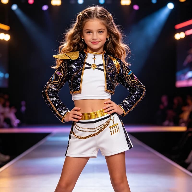 Set di pantaloncini e giacca con paillettes nere e dorate per bambini, completo cosplay per ragazze, per spettacoli teatrali, feste di compleanno, Halloween, carnevale.