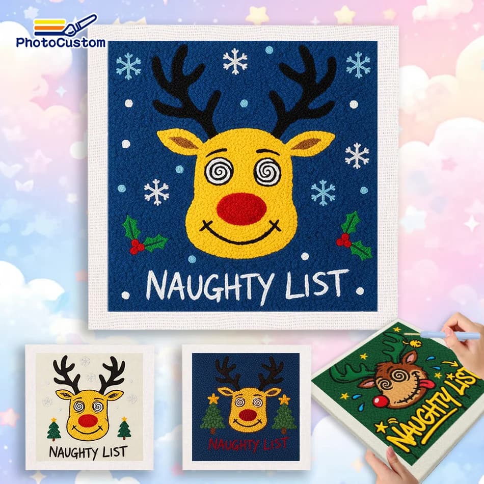 PhotoCustom Fawn Punch Needle Kits Kits Art Projects For Adults Christmas Needle Punch Wall Decor Embroidery Starter Kit