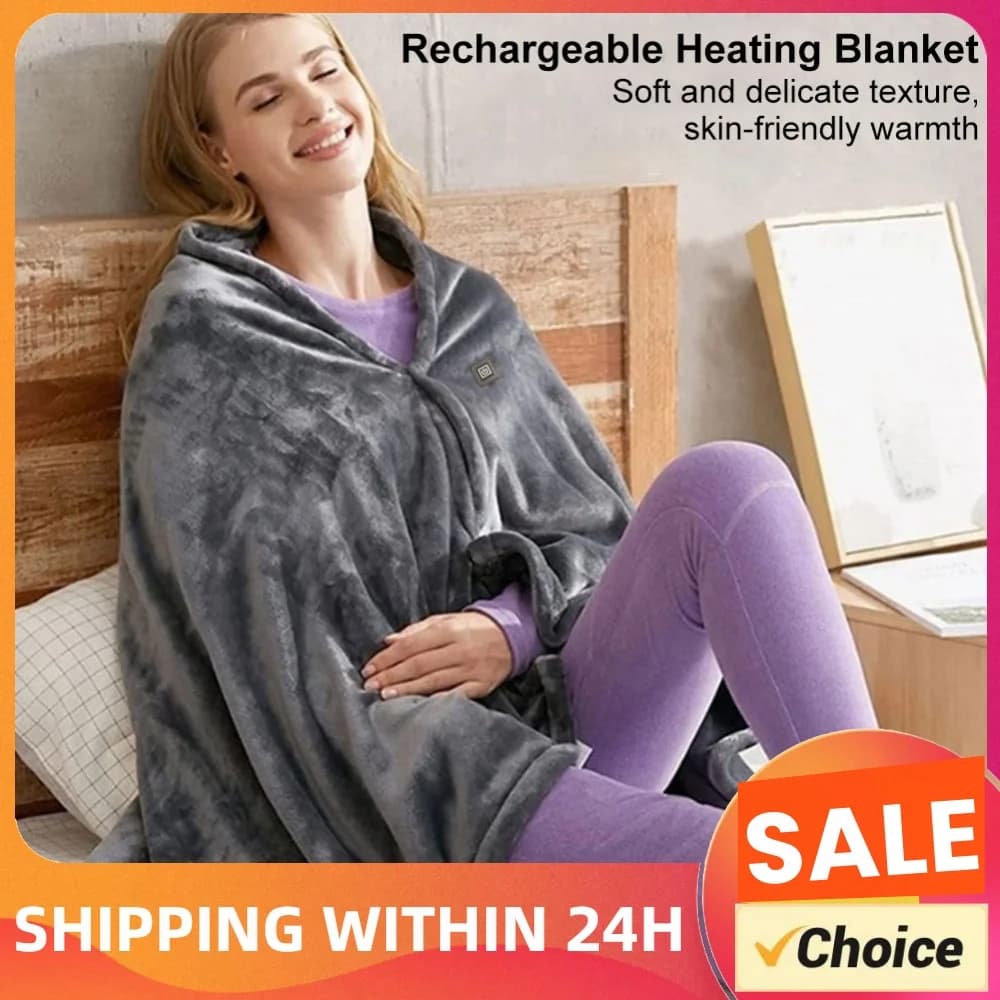 USB Electric Heated Blanket 3 Heating Levels Body Warmer Blanket Wearable Coral Velvet Blanket for Household and Office