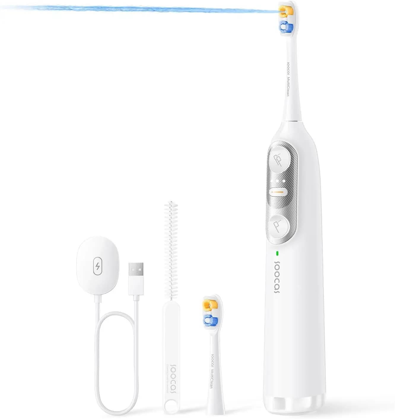 Sonic electric toothbrush with adult oral sprinkler, portable oral sprinkler, plate removal up to 100%, white pearl