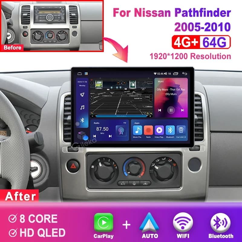 12.5 inch Screen Carplay Android For Nissan Pathfinder 2005-2010 Car Radio Auto Multimedia Player GPS WiFi Head Unit