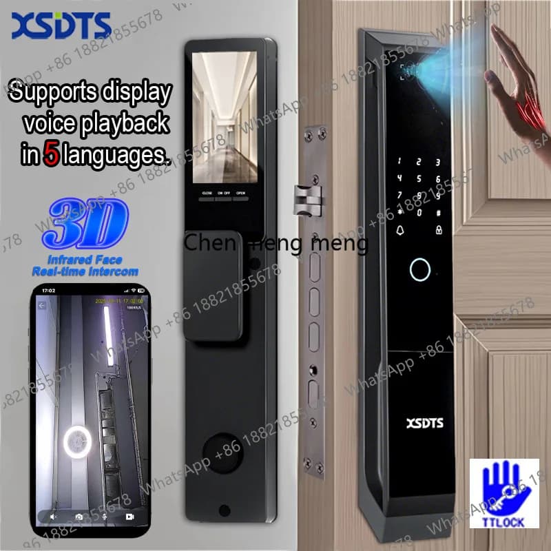 Serratura intelligente XSDTS TT-LOCK APP con interfono vocale, telecamera per riconoscimento delle vene palmarie, riconoscimento facciale 3D, impronta digitale e password.