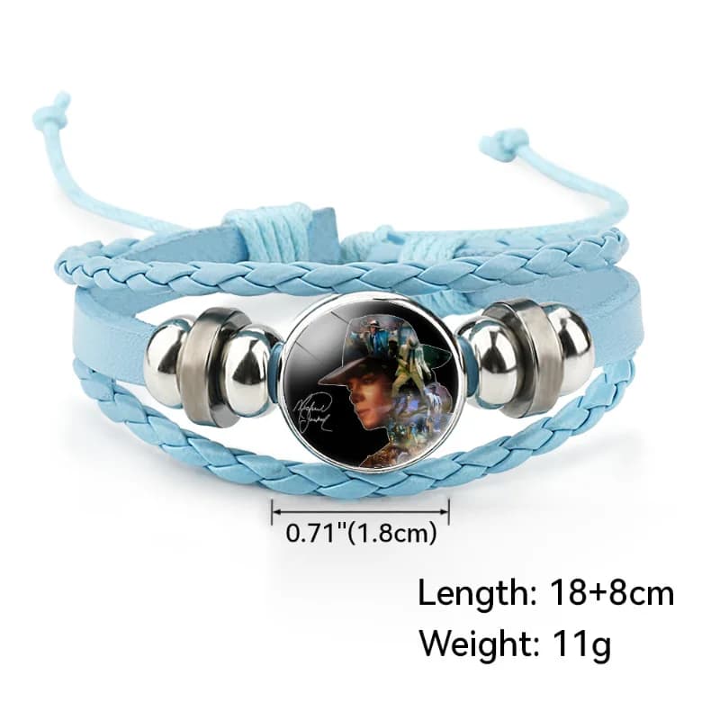 Punk Style Multi-layer Handmade Leather Bracelet Pop Dancing King Charms Glassball Pendant Leather Bracelets Michael Jackson