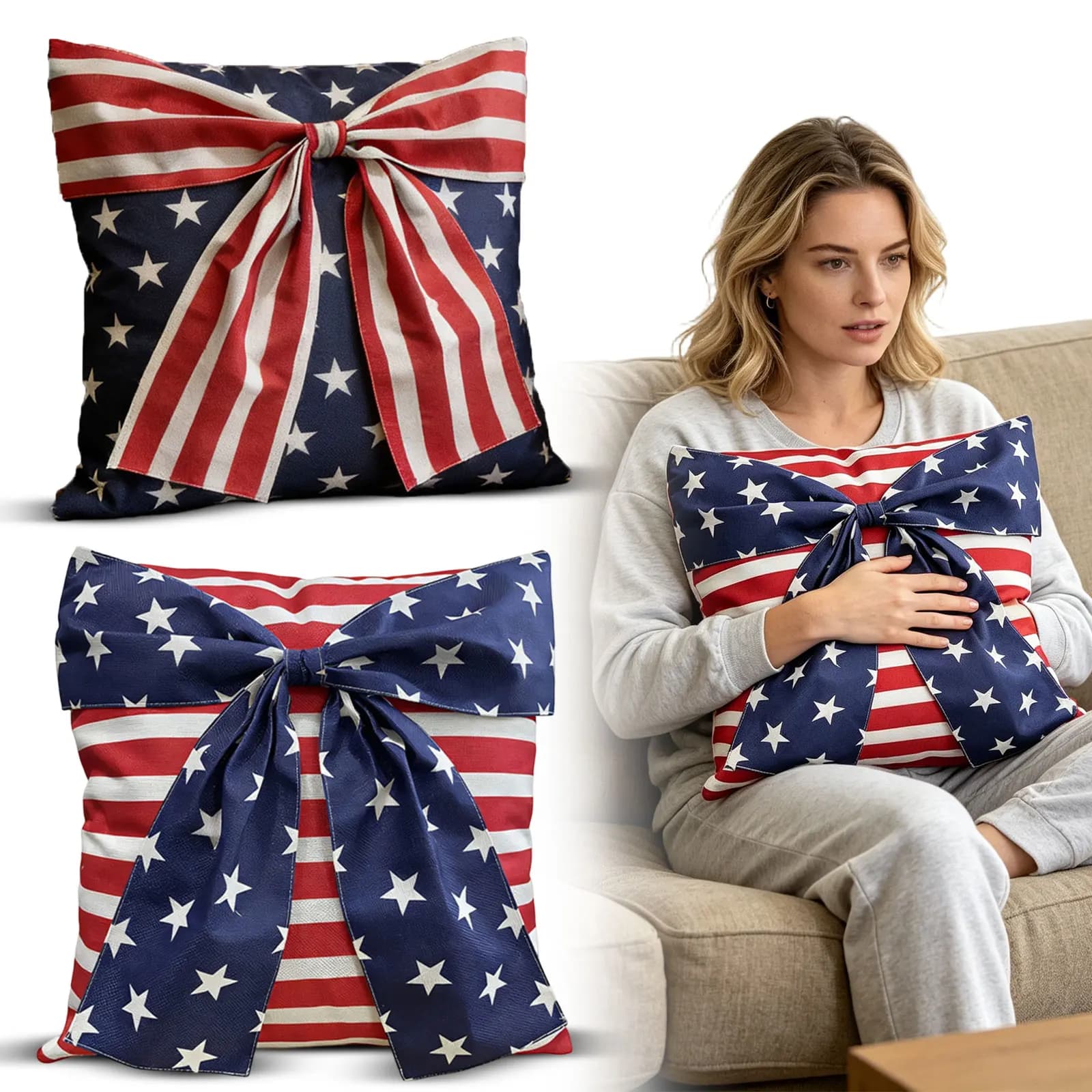 Nuova Federa per Cuscino con Motivo a Righe per il Giorno dell'Indipendenza, Copricuscino Decorativo Patriottico per Divano