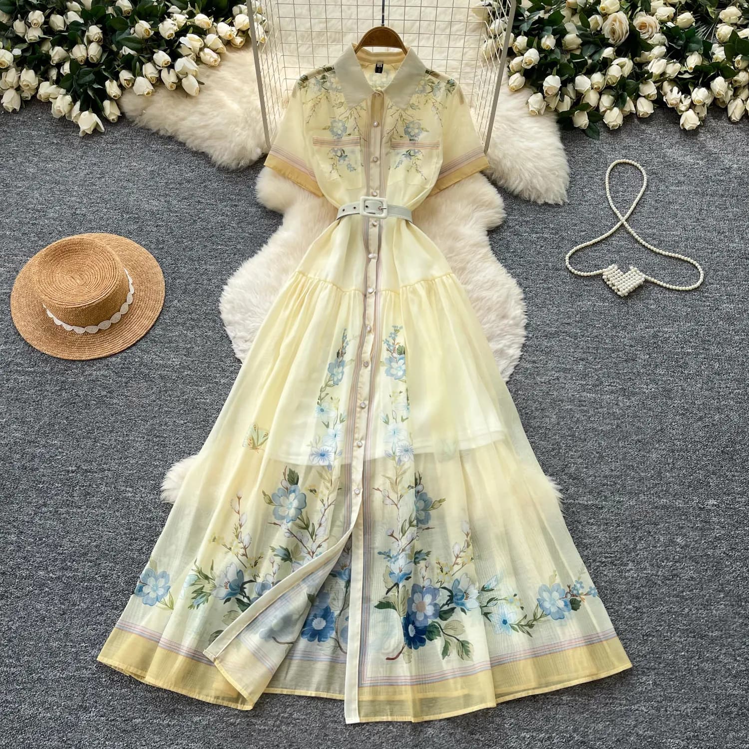 Long Dress Women Denim Dresses A Line Vestidos Y2k Streetwear Elegant Party Work Turn Down Collar Print Short Sleeve 2026