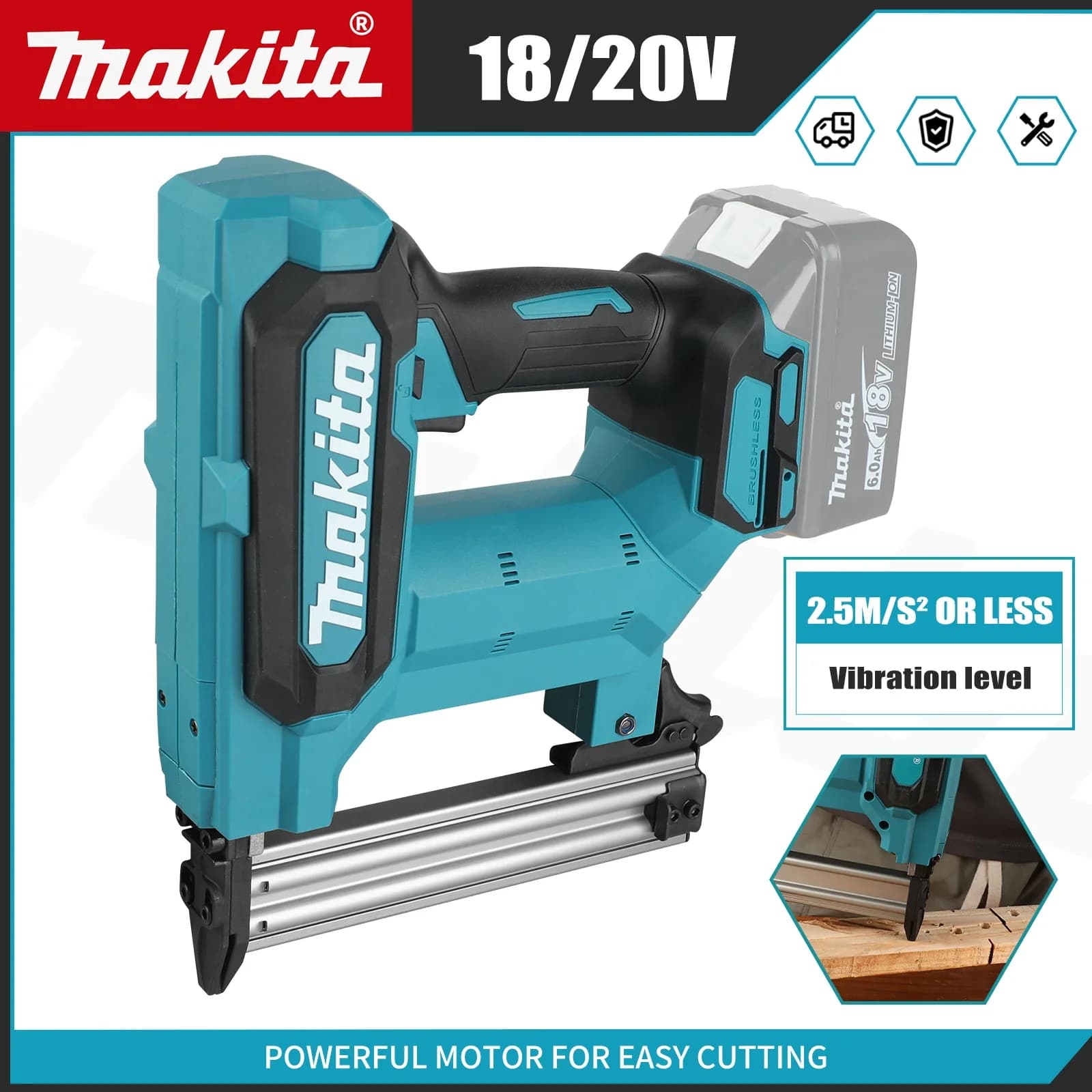 18V Lithium Battery Makita Gear, Capacity 100 Nails, 6.0Ah, Ideal for Flooring, Shelving and DIY Projects in Wood