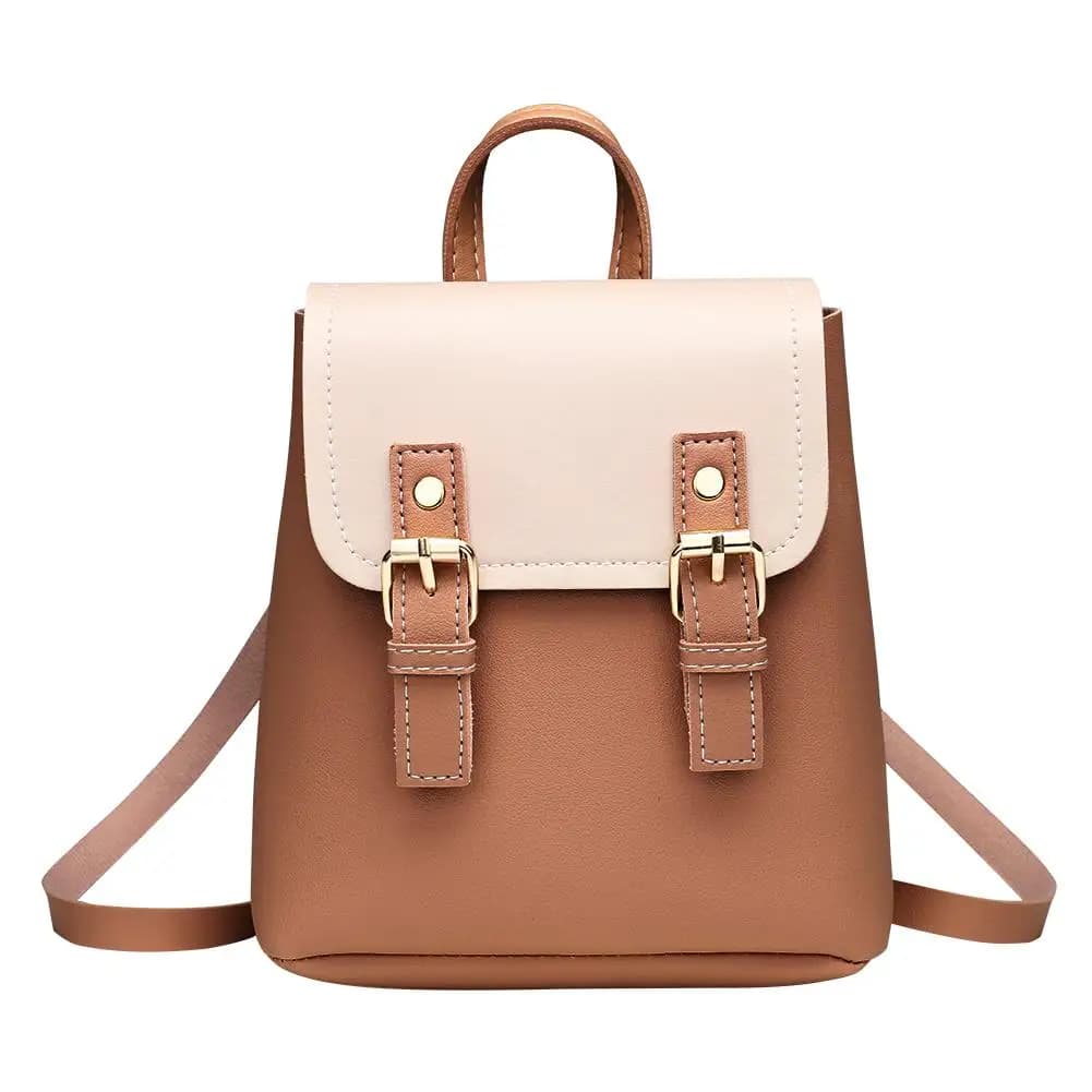 Zaino piccolo da donna color caramello Borse a tracolla impermeabili con giunture Borse da scuola per ragazze adolescenti Borsa da scuola per studenti casual
