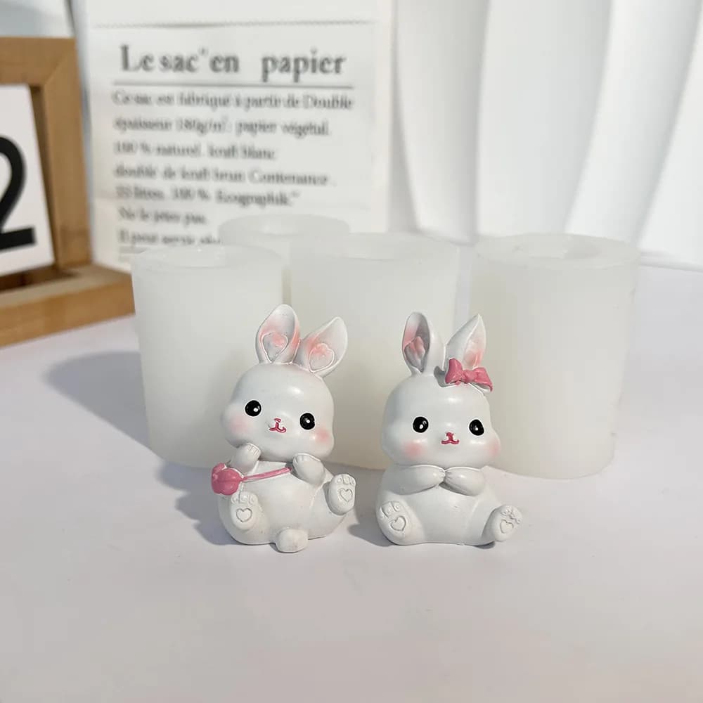 Stampo in silicone 3D a forma di coniglio bianco per ghiaccio, candele, cioccolato e progetti fai da te - Mini stampo a forma di coniglietto colorato