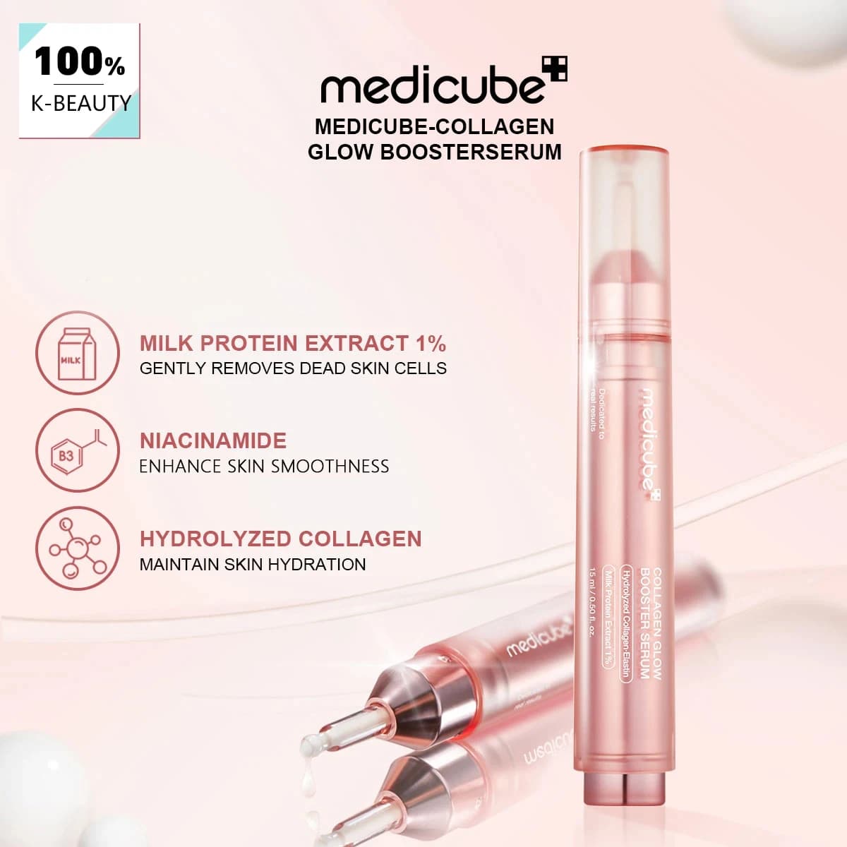 Medicube Collagene Glow Booster Siero 15ml, Texture crema setosa, Idratazione a lunga durata, Riparazione intensiva, K-Beauty, Trucco coreano