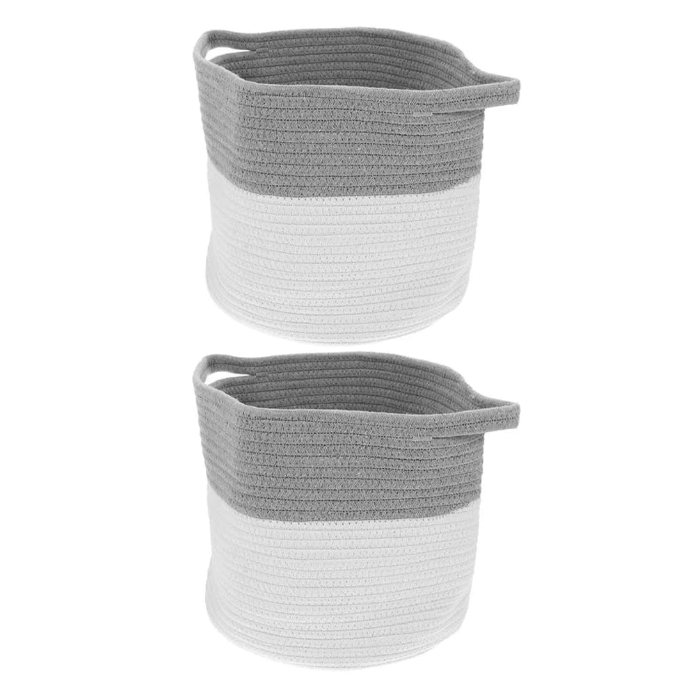 2 Pezzi Cesto Portaoggetti Rotondo Intrecciato Versatile in Corda di Cotone, Cesto per Biancheria Sporca, Organizzatore per Oggetti Vari da Scrivania, Estetico e Neutro