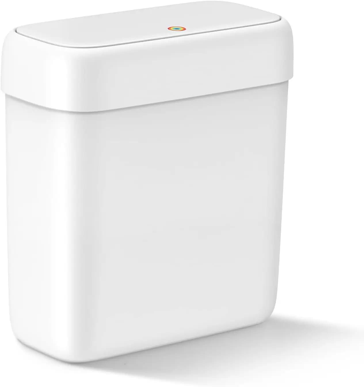 Small Bathroom Trash Can with Lid, 2.6 Gallons / 10 L Slim Plastic Garbage Bin with Pop-Up Lid, Mini Waste Basket Can Dog Proof for Kitchen, Bedroom, Office, Laundry, Toilet, Rv, White
