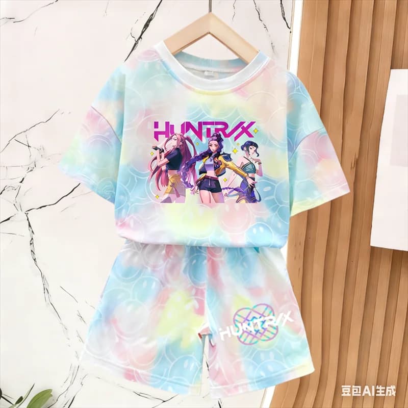 New T-shirt and Pants Set Girls' Summer Clothing Cute Smiley Short Sleeve Set Children's T-shirt and Shorts Set