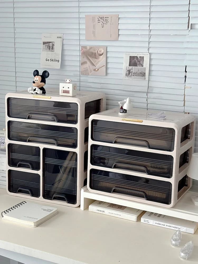 Cosmetic box with drawers, fridge organizer for perfumes and lipsticks, desk container for tricks and skincare products, plastic cabinet