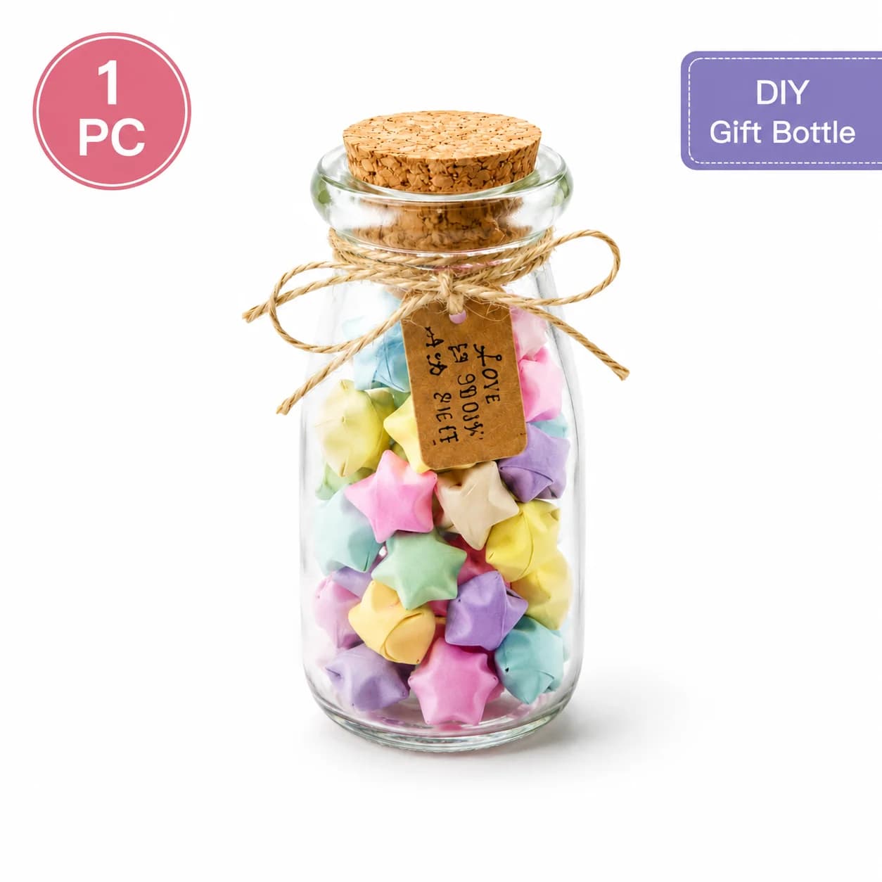 100ml Lead-Free Small Lucky Star Glass Bottle Cork Pudding Gift Wish Yogurt Milk Party Supplies Bottles Candle Jar