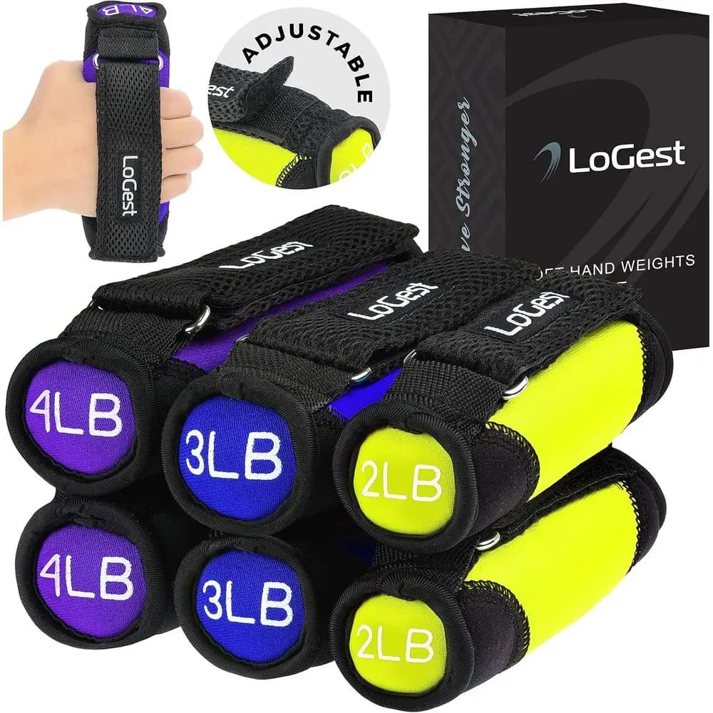 Set di Manubri Regolabili in Neoprene - da 1 a 4 Libbre in Rosso, Giallo, Blu - con Cinghie in Velcro per Esercizi, Camminata e Yoga