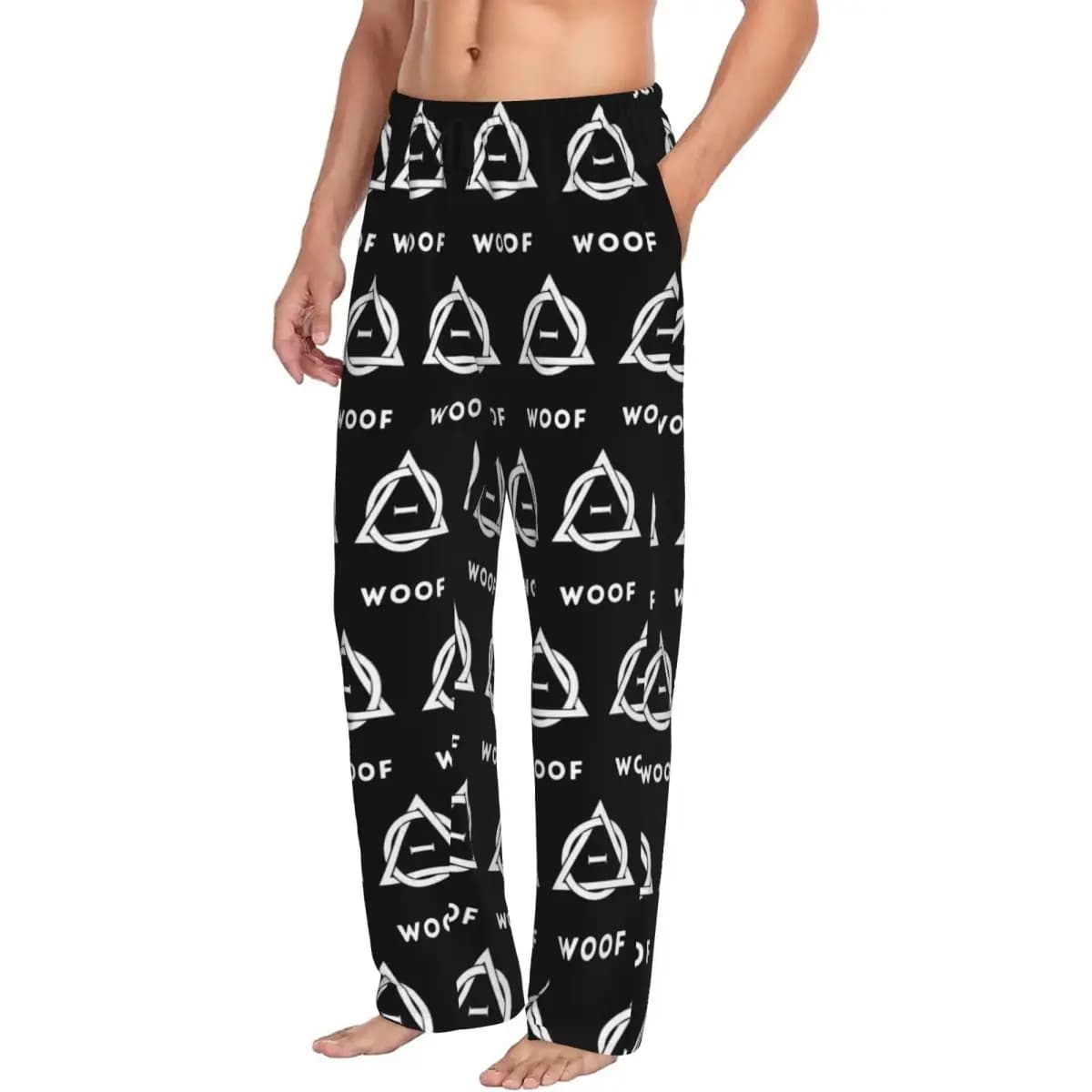 Woof personalizzato! Therian Therianthropy Symbol Pantaloni da pigiama da uomo Pantaloni da notte per il sonno con tasche