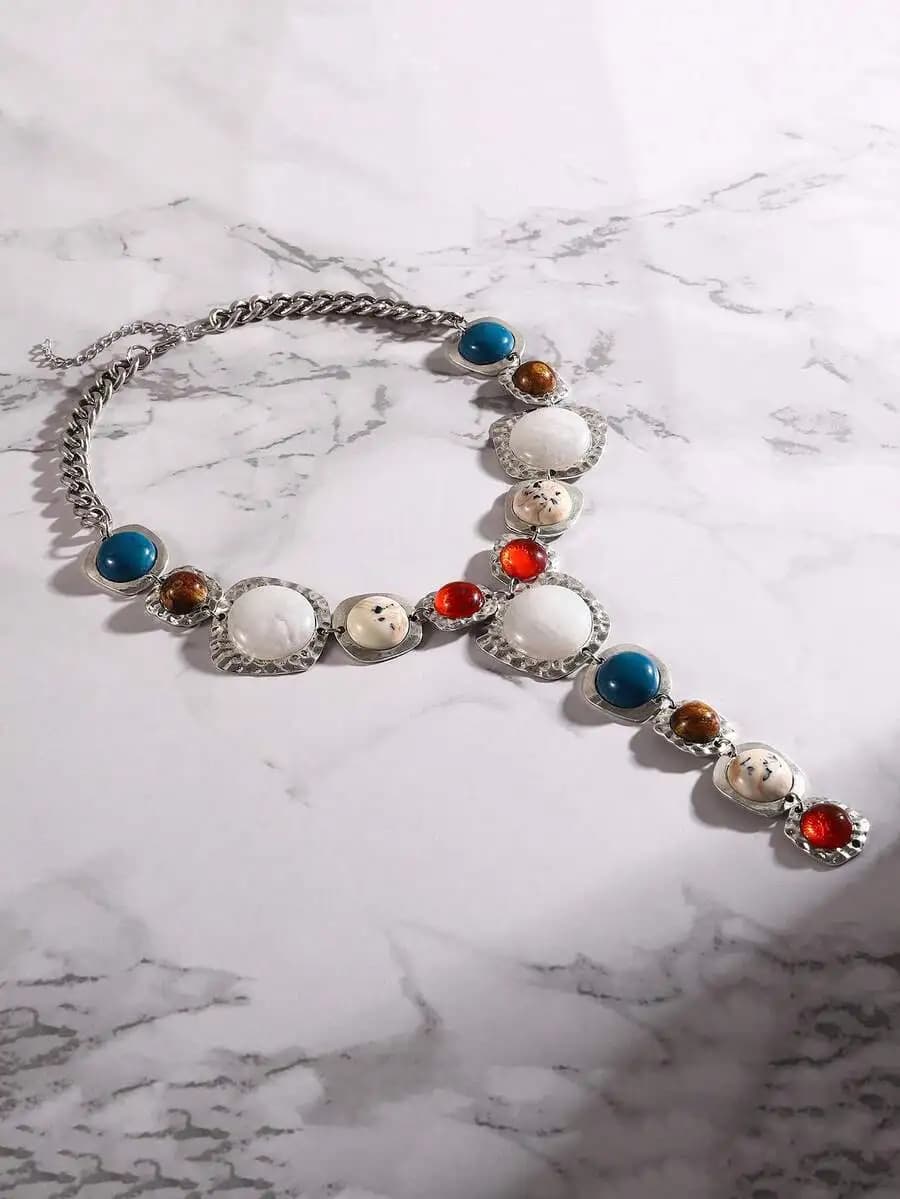 Collana vintage a Y esagerata con pendente geometrico lungo e spesso, gioielli boho alla moda per donna