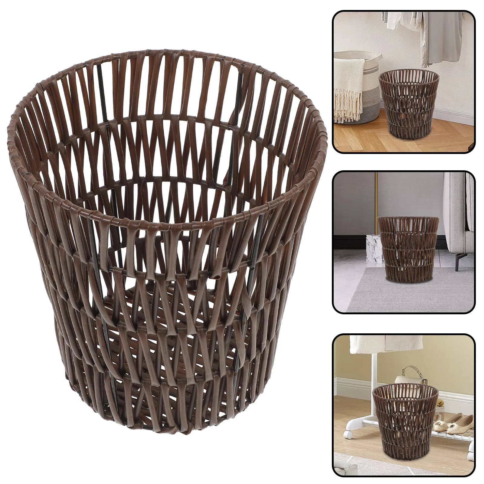 Cestino Intrecciato Rustico Naturale, Contenitore Versatile per Rifiuti, Bidone della Spazzatura per Casa, Soggiorno, Cucina, Camera da Letto