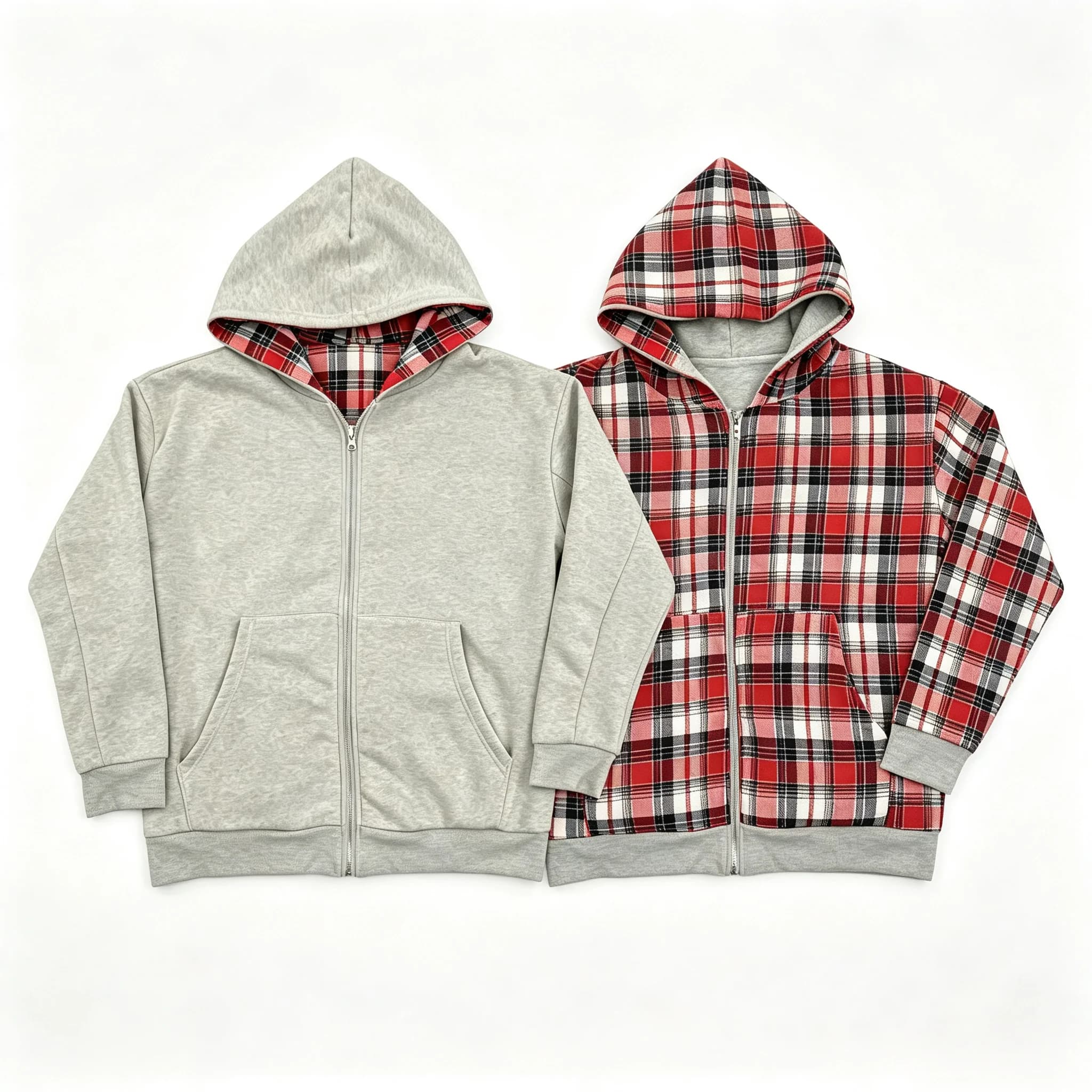 Y2K grid lined zipper hooded sweatshirt, full zipper, loose fit, casual streetwear, hooded jacket double-sided wearable