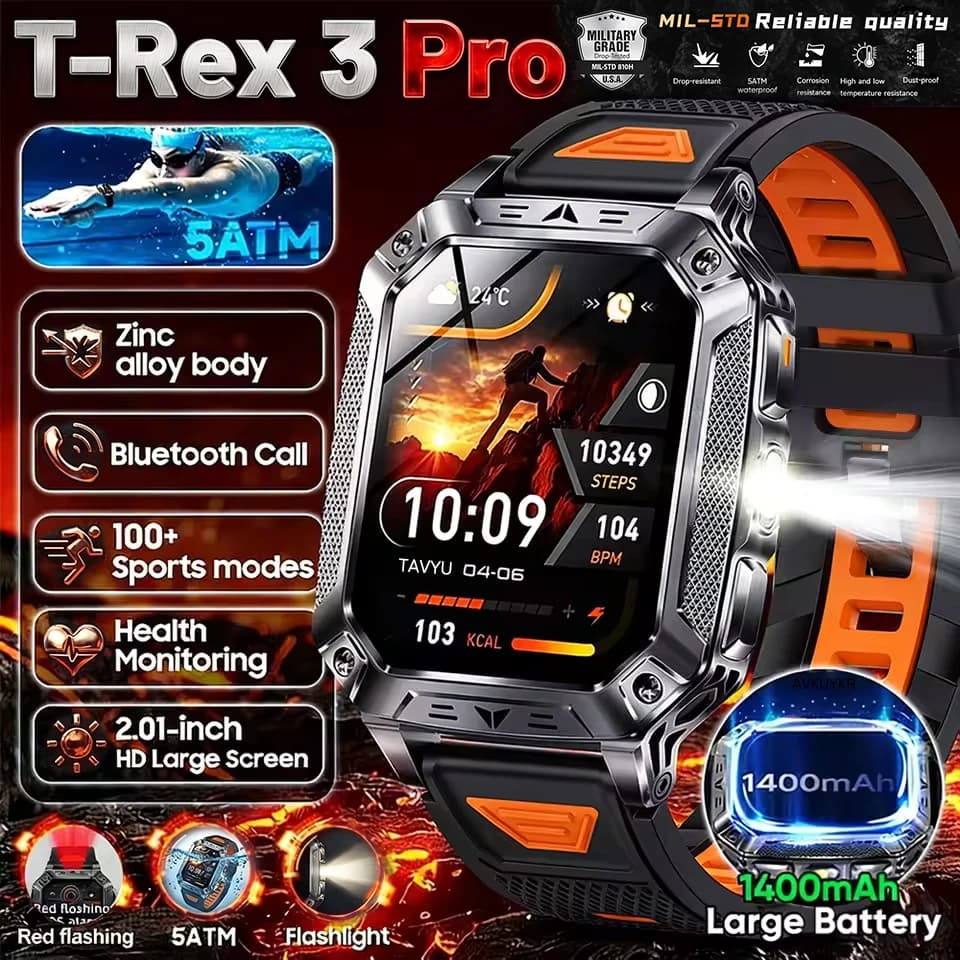 Smartwatch Militare 2026 Impermeabile 5ATM per Uomo, Batteria 1400mAh, GPS, Schermo AMOLED HD 2.01'', Chiamate Bluetooth, Fitness e Sport