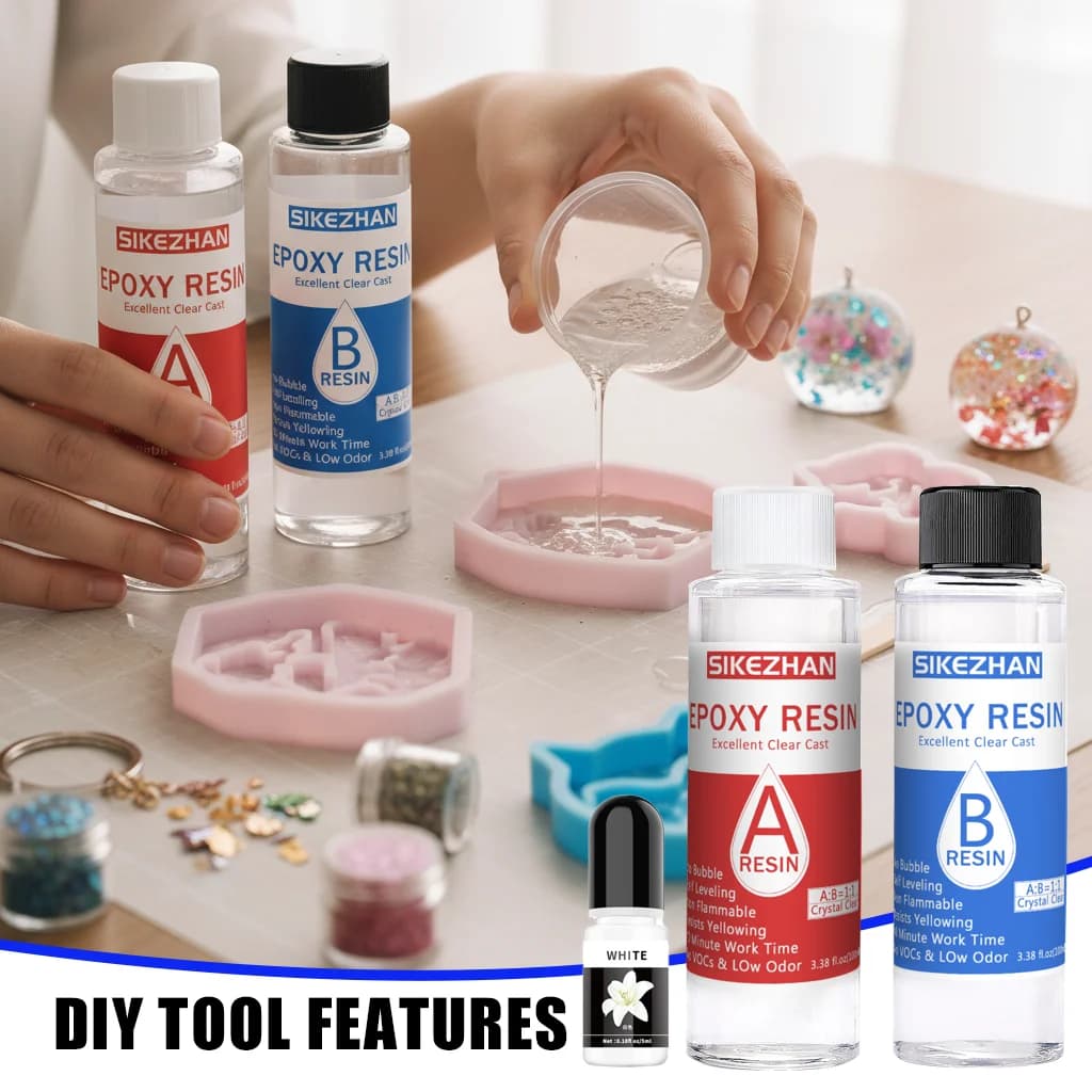 Epoxy Resin and Hardener Kit + White Pigment，1:1 Mix，Clear Pouring for DIY Crafts/Jewelry，Bubble‑Minimizing，Smooth Self‑Leveling