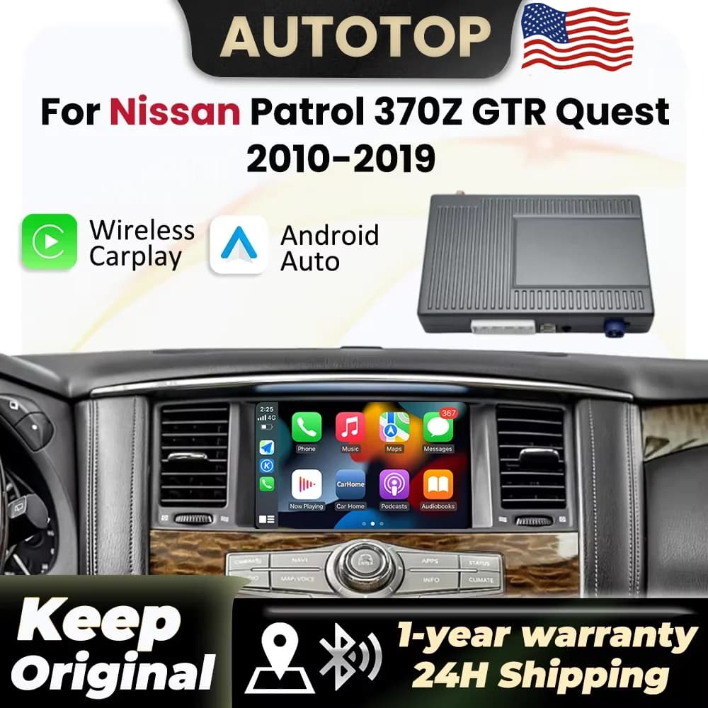 Wireless CarPlay Android Auto Car Decoder For Nissan Patrol 370Z GTR Quest 2010 2011 2012 2013 2014 2015 2016 2017 2018 2019 With Mirror Link AirPlay BT GPS Navigation Module
