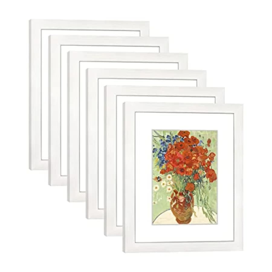 Set di 6 Cornici 8x10 con Vetro Vero per Foto 5x7 con Passepartout o 8x10 Senza Passepartout, Cornici da Parete o da Tavolo per Galleria Fotografica