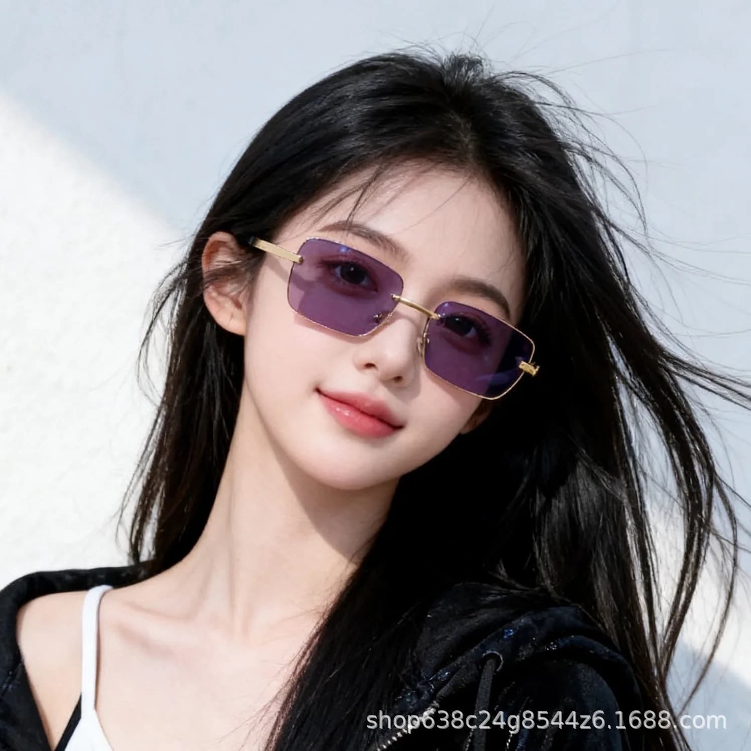 European and American Internet celebrities fashion sunglasses sunglasses women's square gradual change color rimless glasses women's high-end tide cross-border wholesale
