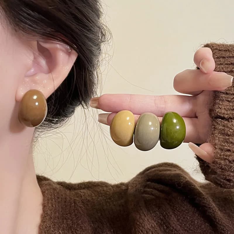 Women's LATS Acrylic Resin Semicircular Pin Earrings, Fashionable, Vintage, Jewelry, Accessories, Holiday Gifts